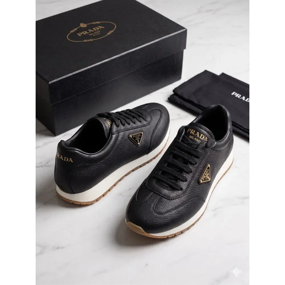 New Prada Milano Black leather Sneakers Leather Men Shoes Size 10.5 $1225 SRP